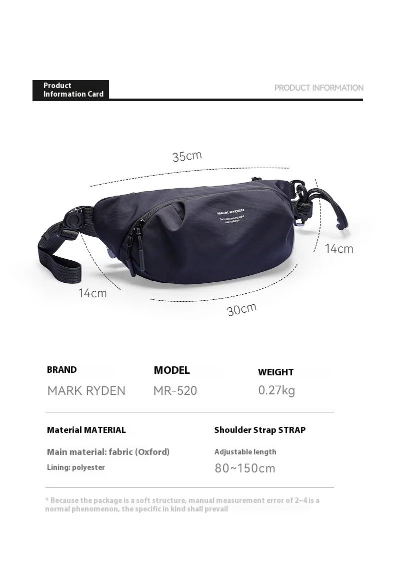 Mark Ryden Chest Bag Waterproof Casual  Men Multifunction Anti-theft Men Crossbody Bag New FashionTravel Chest Bag Pack Male