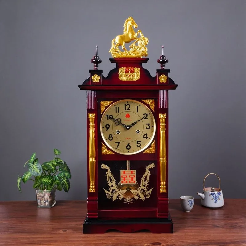 

Mechanical Table Clock Wooden Vintage Desk Watch Large Decorative Living Room Tabletop Clocks Aesthetic Luxury Wall Watches