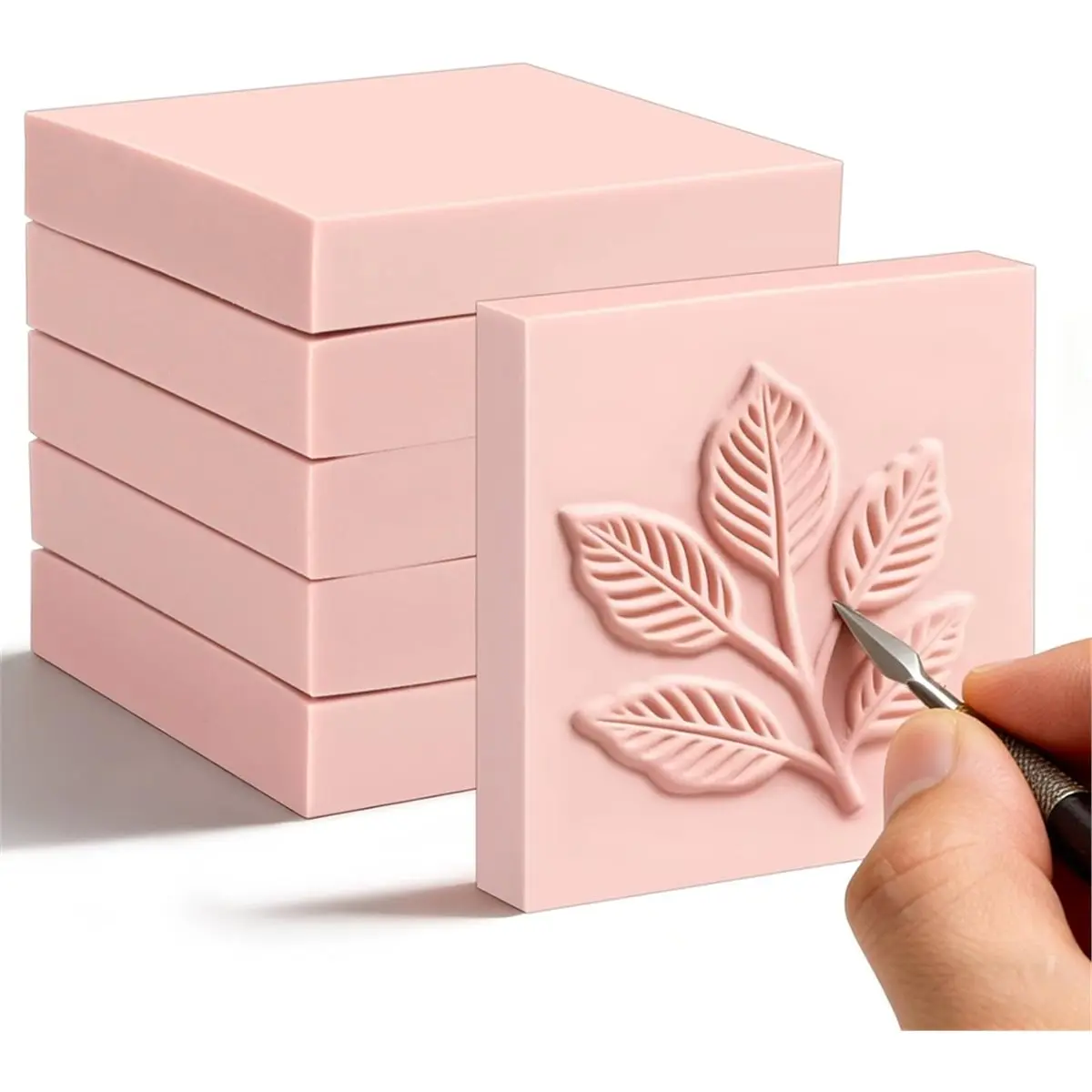 ABNH 6Pack Block Pale Pink Rubber Stamp Carving Blocks Rubber Carved Brick Soft Rubber Linoleum Block for Craft Project B