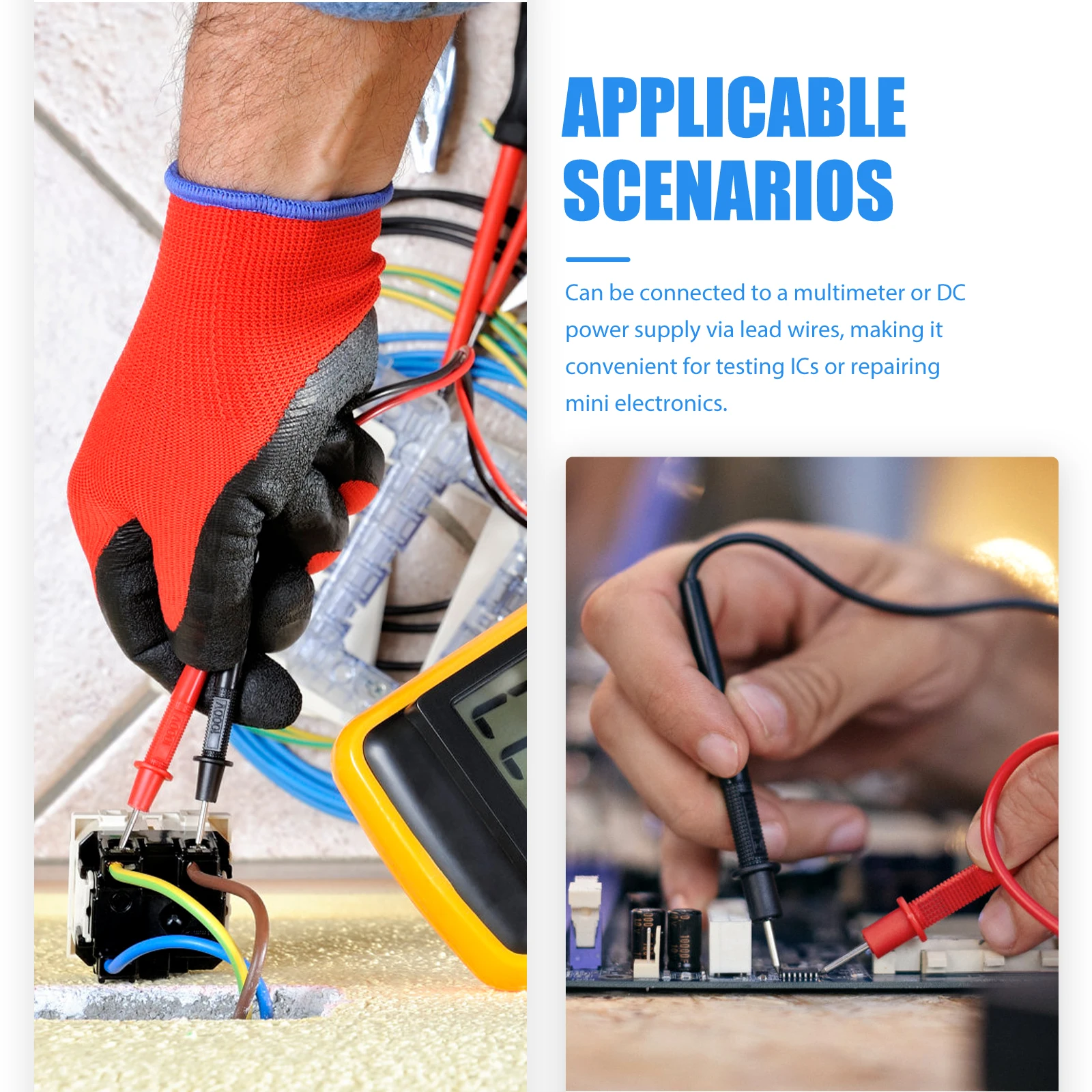 

3Pcs Test Hook Clips Red Blue Wire Multimeter Probe Safety Insulated Cover Spring Loaded Mini Flexible Testing Tools