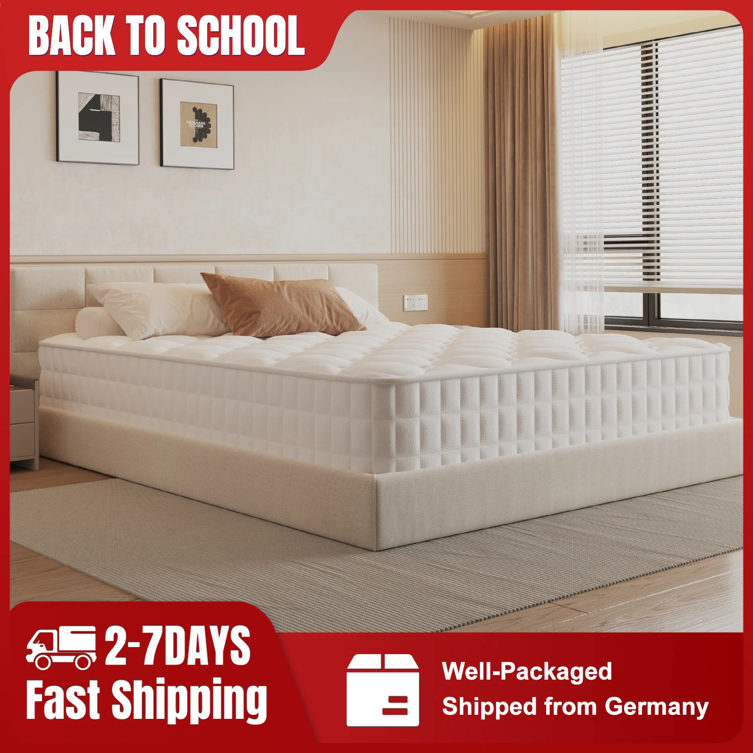 Colchón de muelles de bolsillo AUTHMIC, soporte ergonómico de 7 zonas, firmeza media, 22 cm de grosor, con sábana ajustable para el hogar, dormitorio, comodidad para dormir