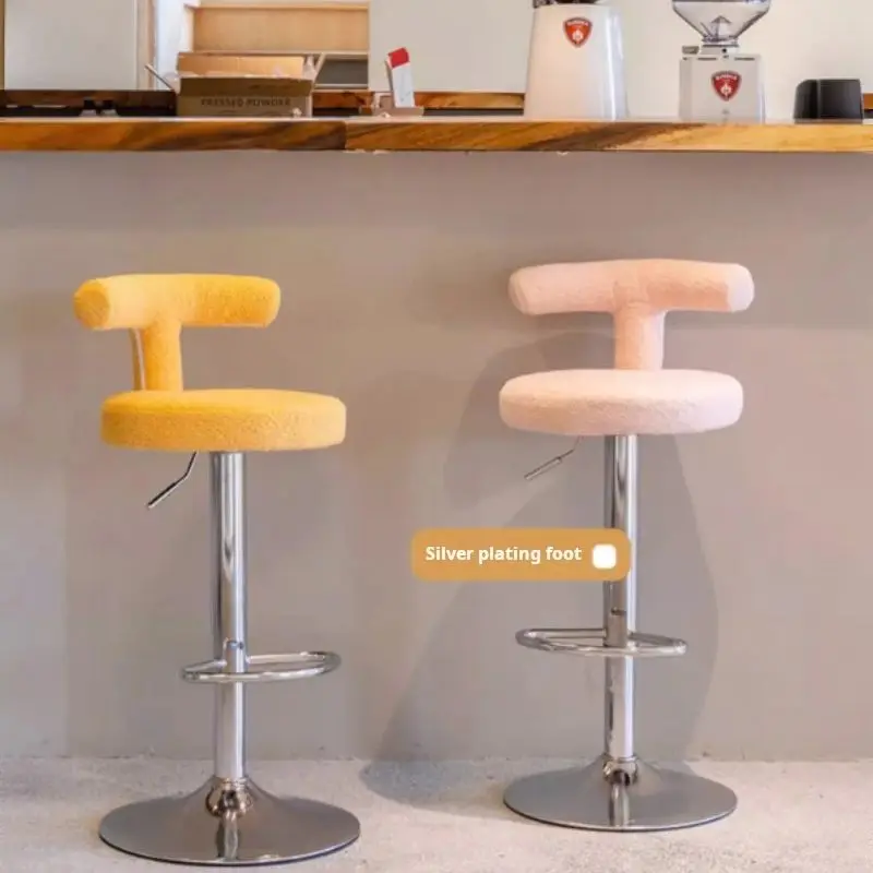 Nordic Bar chair Teddy velvet soft stool Cafe counter swivel chair home kitchen high stool Front desk lift work stool furniture