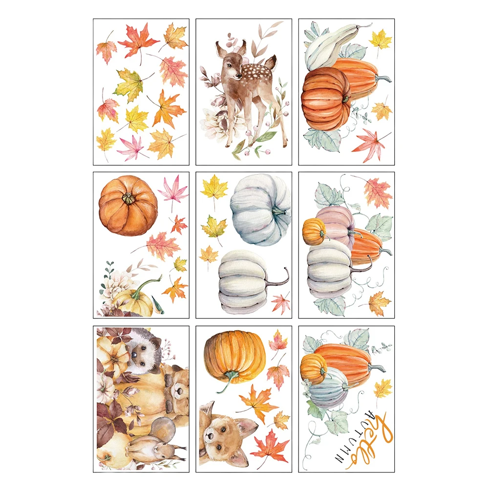 9Pcs Double-Sided Window Sticker Autumn Pumpkin Patch Thankful Grateful Farmhouse Sticker Shop Window Glass Display Decoration