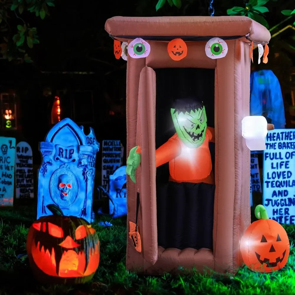 6FT Halloween Inflatable Outdoor Decoration Built-in LED- Self-Inflating Animated, Zombie Outhouse Weather-Resistant Yard