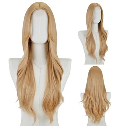 Perruque Lace Front Wig synthétique blonde 29 pouces, perruque en fibre, avec frange de lecture, perruque en fibre à degré de chaleur pour le 03