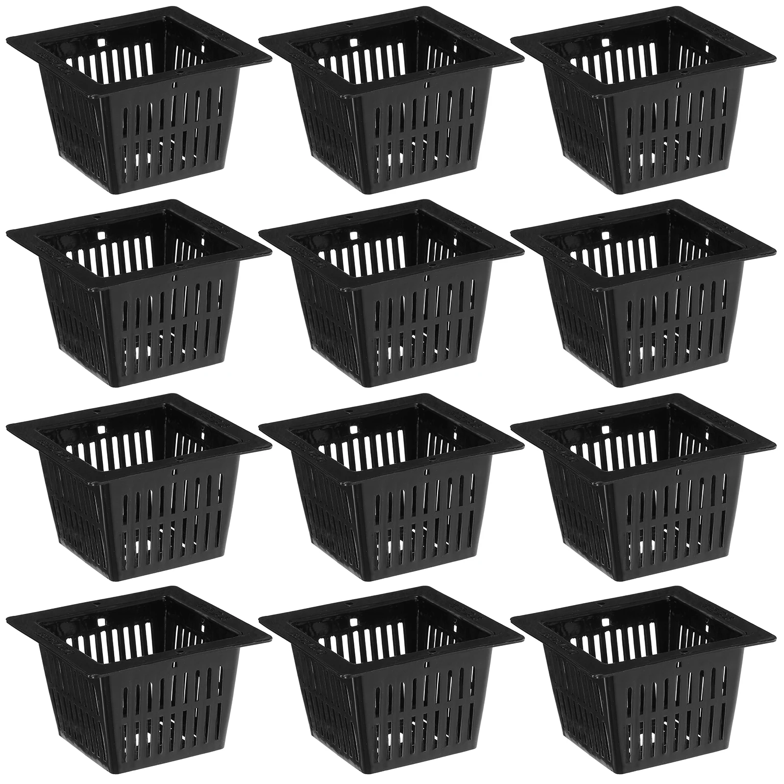 

12pcs Black Square Nursery Pots Durable Plastic Hydroponic Pots Multiple Drainage Holes Balcony Gardening Plant Nursery Pot