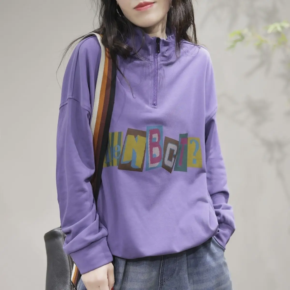 

Purple Pullovers Women's Sweatshirt Letter Printing Text Woman Clothing Emo Trend Offer Korean Style New In On Promotion Top M