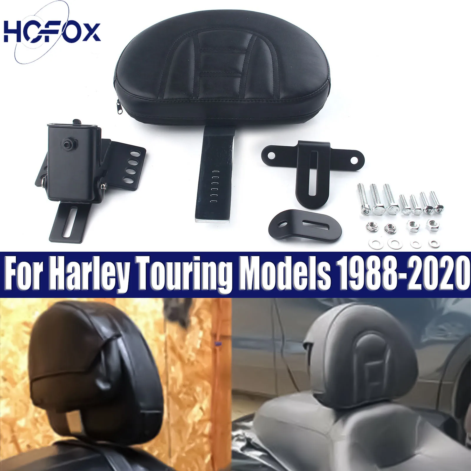 

For Harley Touring Models 1988-2020 Motorcycle Adjustable Plug In Driver Backrest Rider Sissy Bar Pad