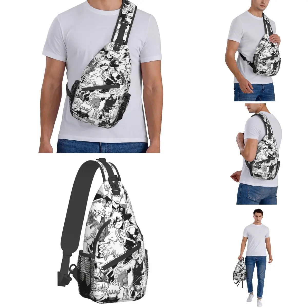 Katsuki Bakugo Crossbody Sling Bag, Bolsa de Peito Pequeno, My Hero Academia Anime Mochila de Ombro, Mochila, Caminhada, Viagem, Ciclismo