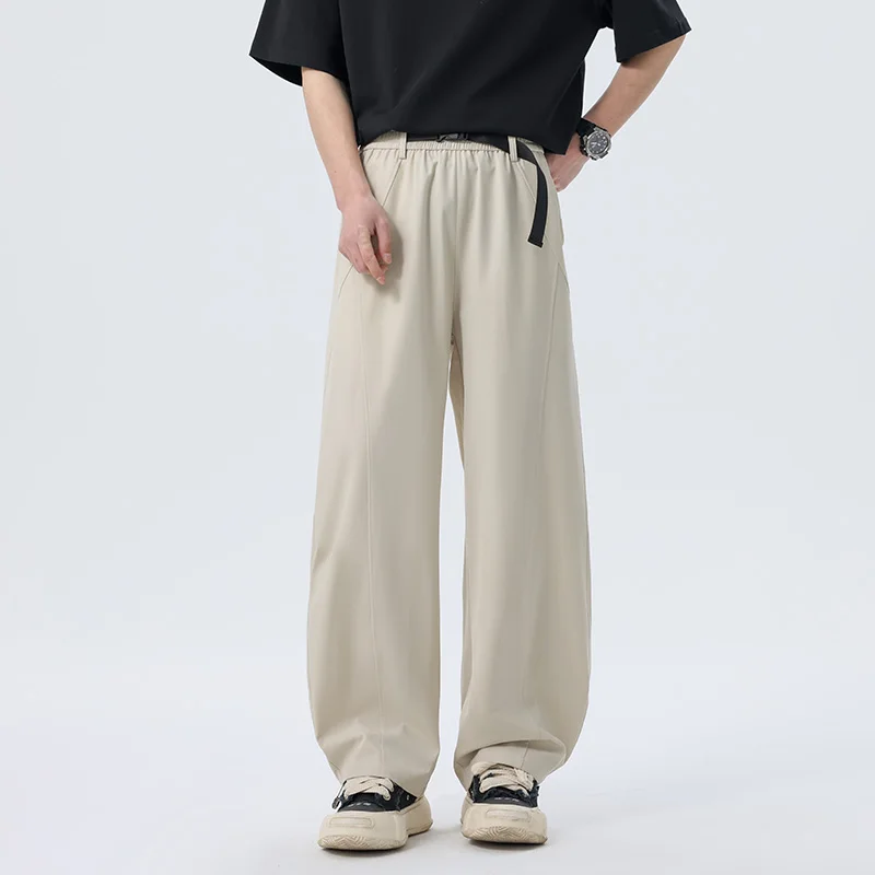 

2025 Men's Baggy Pants American Retro Ice Silk Quick Drying Versatile Street Sports Solid Color Men's Casual Straight Leg Pants