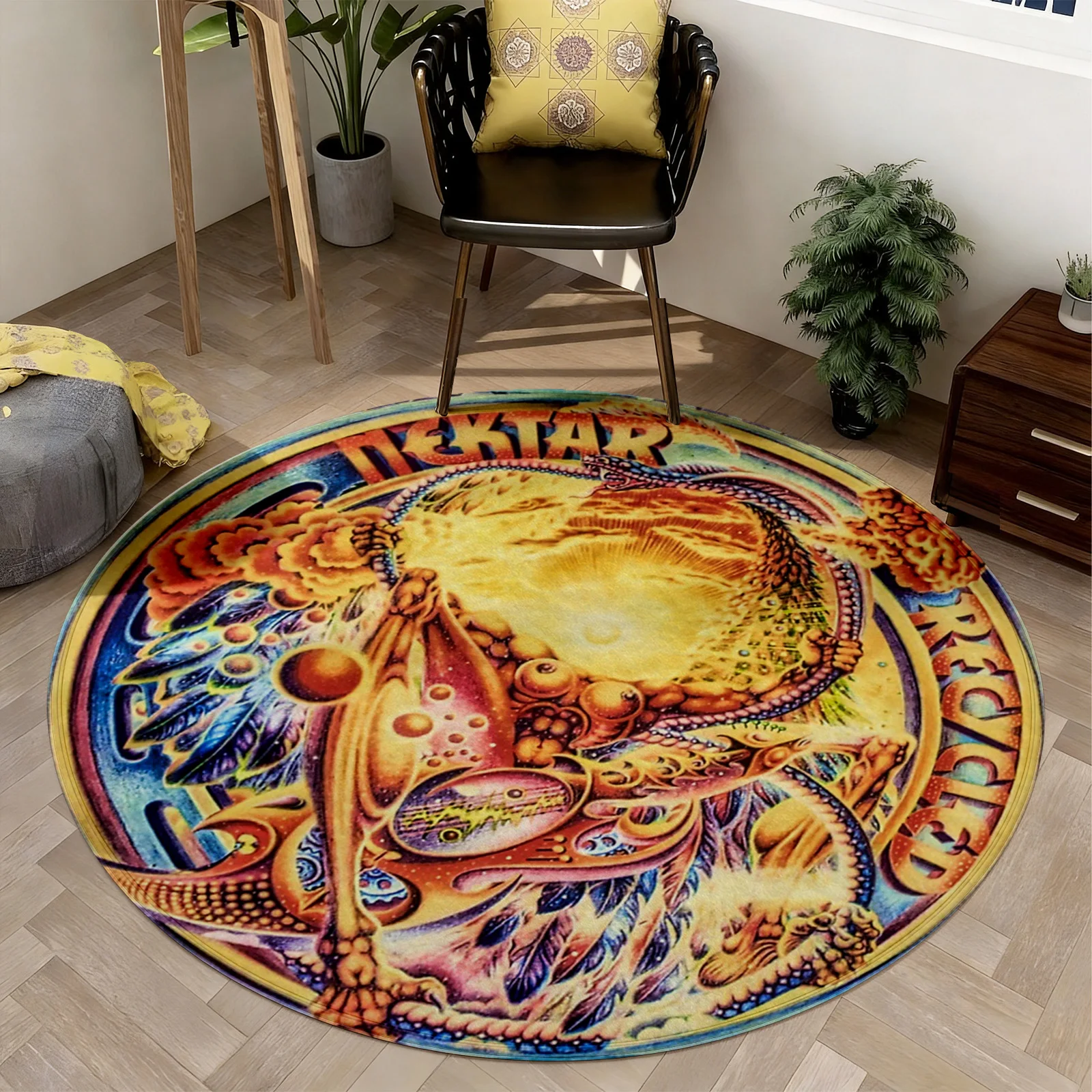 Abstract Mandala Pattern Round Bohemian Boho Area Rug Ethnic Global Style Vibrant Moroccan Living Room Floor Mat Decoration