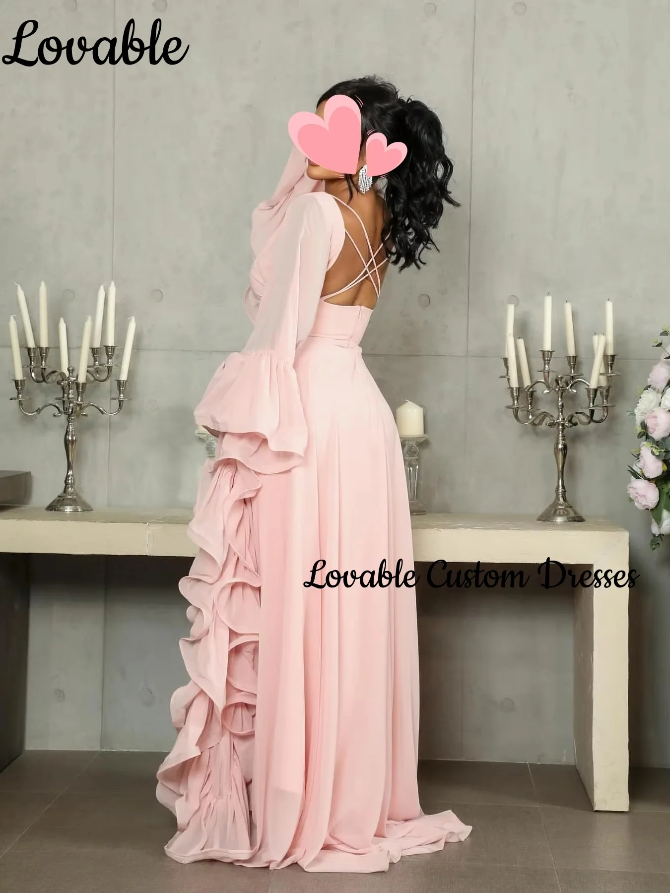 فستان حفلات الزفاف تخصيص العمود مغرفة العنق الطابق طول كشكش فساتين السهرة الفاخرة سستة حتى فساتين الأكمام الطويلة