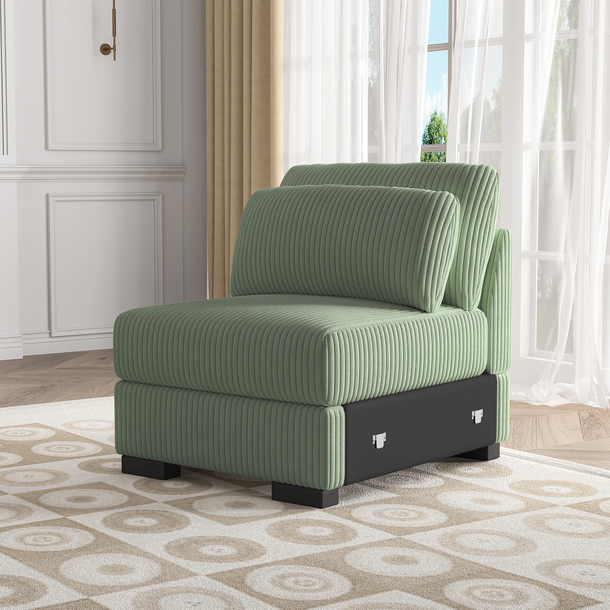 Nowoczesne krzesło bez podłokietników z poduszką, jednoosobowa sofa z sztruksu, modułowa sofa segmentowa środkowe siedzisko, tapicerowane krzesło do salonu