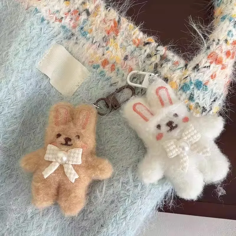 Cute Sweet Bunny Keychain Creative Plush Bowknot Rabbit Pendant Soft Stuffed Doll Car Key Ring Backpack Bag Decoration