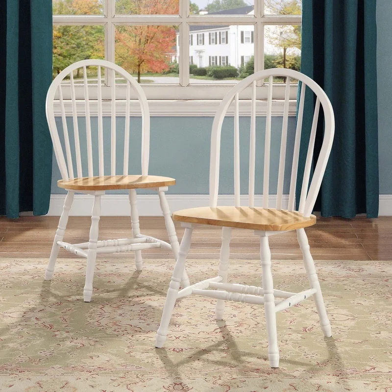

Solid Wood Windsor Dining Chairs Set of 2 Armless Farmhouse Style Kitchen Dining Room Indoor Seating Durable Comfortable