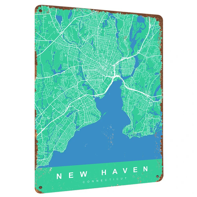 New Haven Connecticut City Map Metal Wall Art Modern Home Decor Minimalist Urban Print Poster
