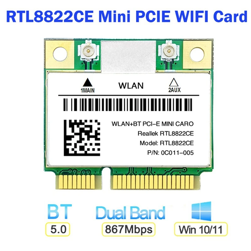 RTL8822CE 1200Mbps 2.4G/5GHz 802.11AC WIFI การ์ดเครือข่าย MINI PCIE Bluetooth 5.0รองรับแล็ปท็อป/10/11 PC Windows