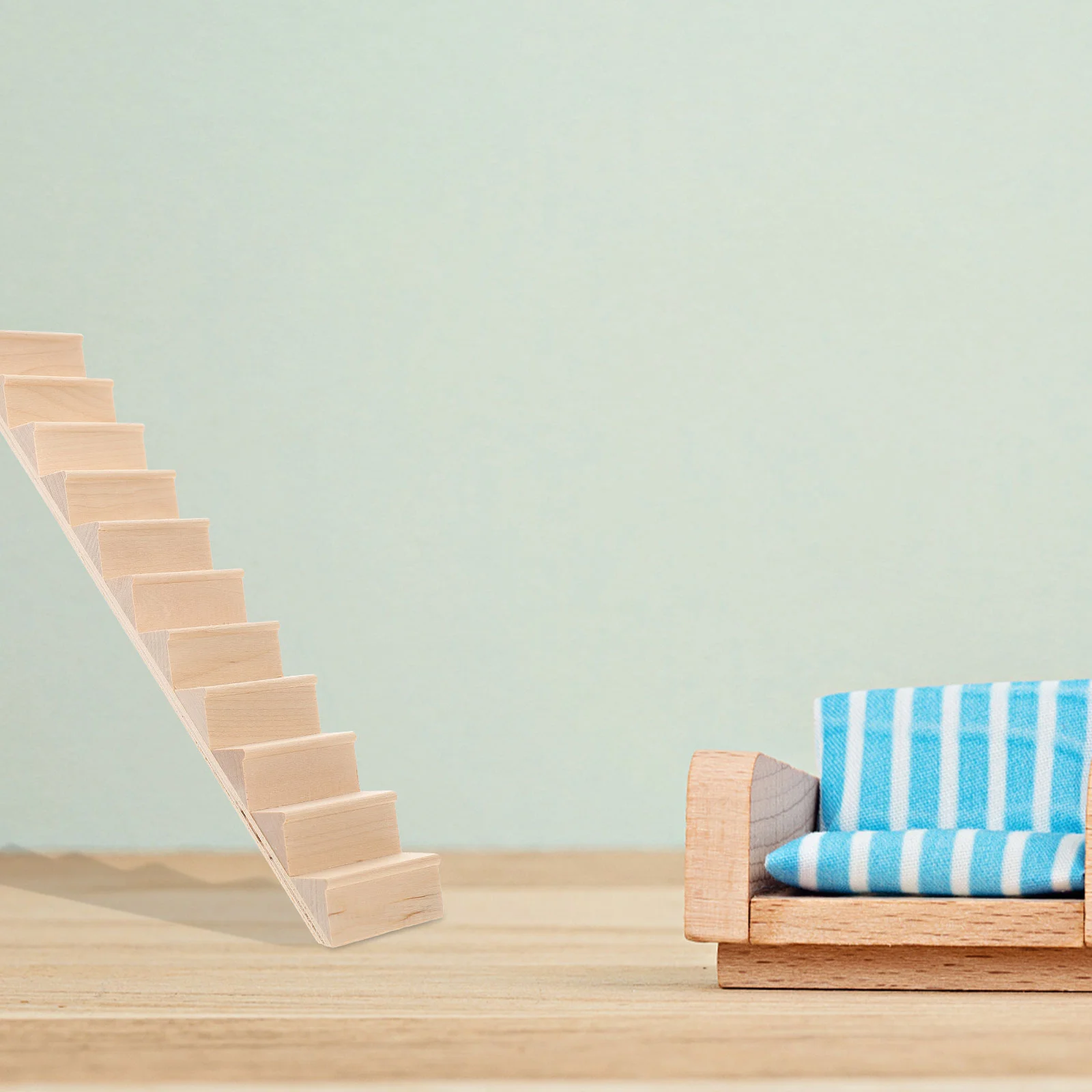 Escaleras sin pintar DIY, suelo de casa de muñecas en miniatura, accesorios para nevera, muebles de madera, barandilla de escaleras