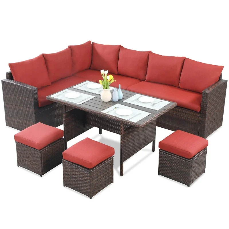 Luxury Modular Thick Removable Cushions Rattan Wicker Couch Outdoor Garden Sectional Furniture Set
