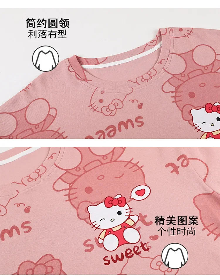 Kawaii Hello Kitty Pajamas for Women Sanrio Kuromi Cinnamoroll Pajamas Set Casual Sporty Short Sleeves Women Summer Clothing