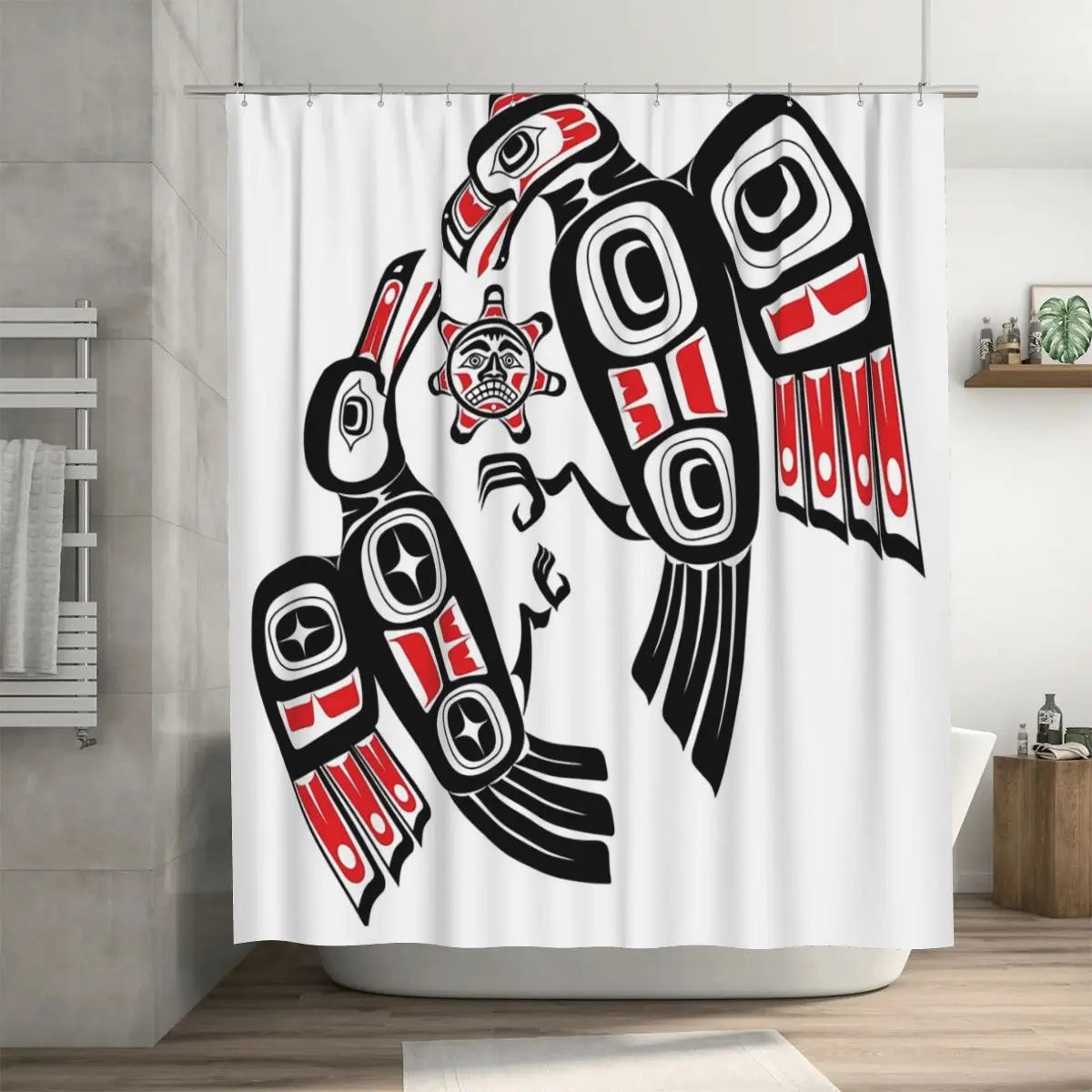 

Занавеска для ванной Haida Eagle Battles Raven For The Light, полиэстеровая, водонепроницаемая, с крючками