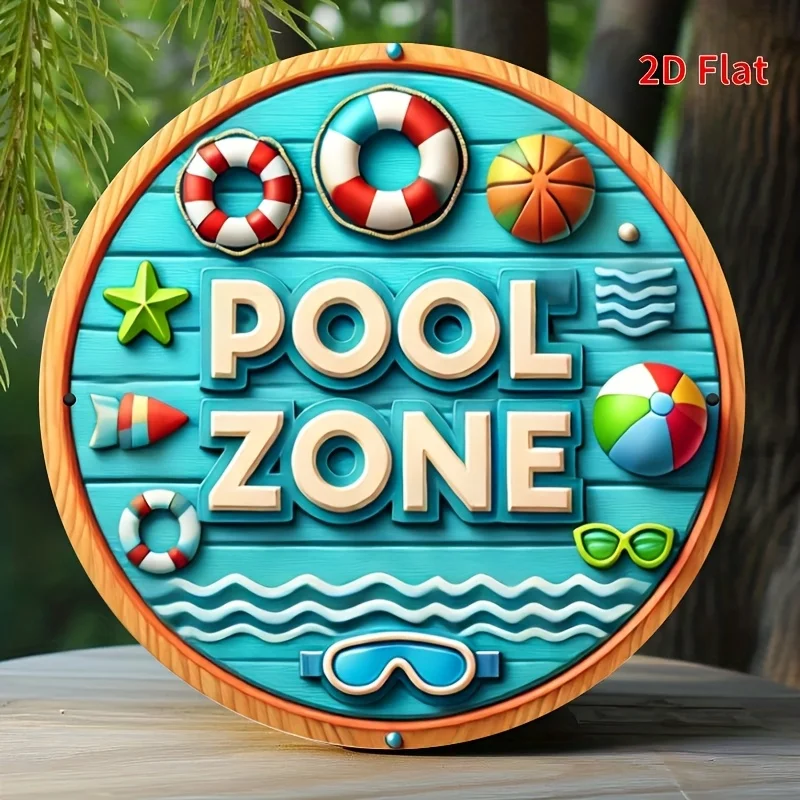 2D Flat Printing, 1pc, Pool Area Sign, Iron Metal Sign, Measuring 19.81X19.81 cm, Suitable for Wall Art Decoration in Swimming P