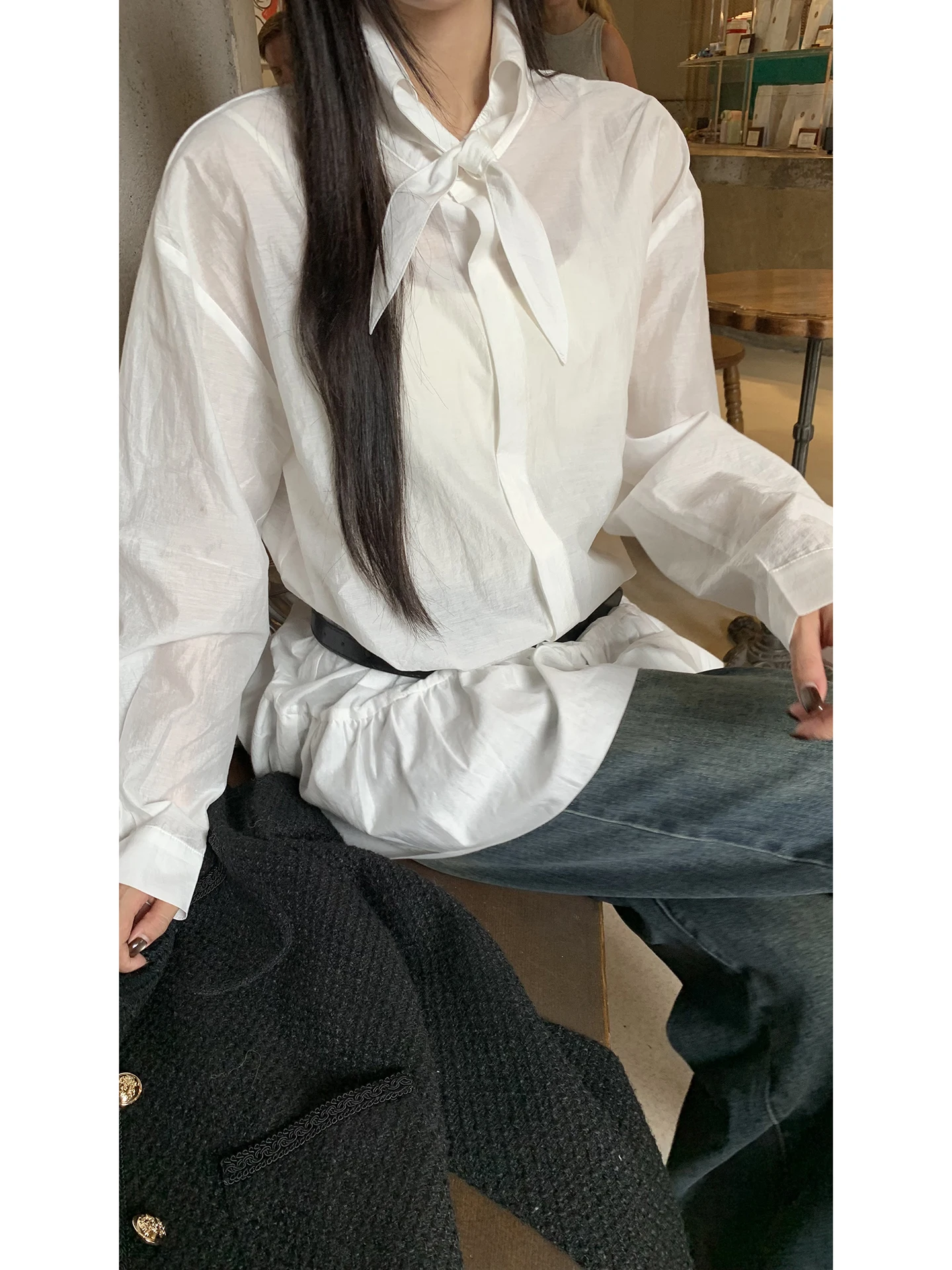 Csa blanca e para mujer, diseño de moda de principios de otoño, sensación única,  csa superior, mezcla de al...