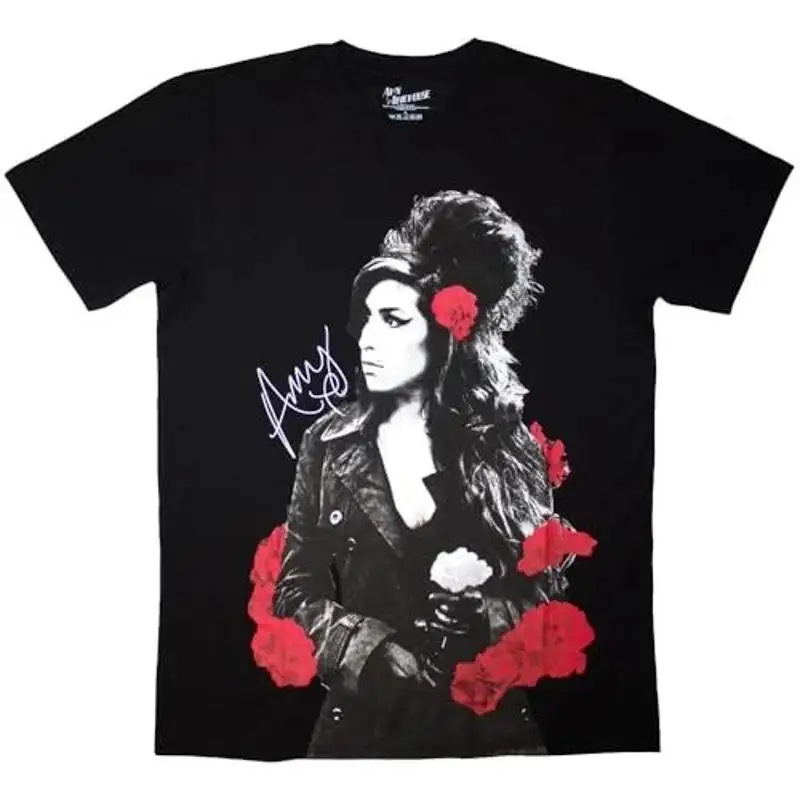 Amy Winehouse Leather Outfit Rose Tattoo T-Shirt