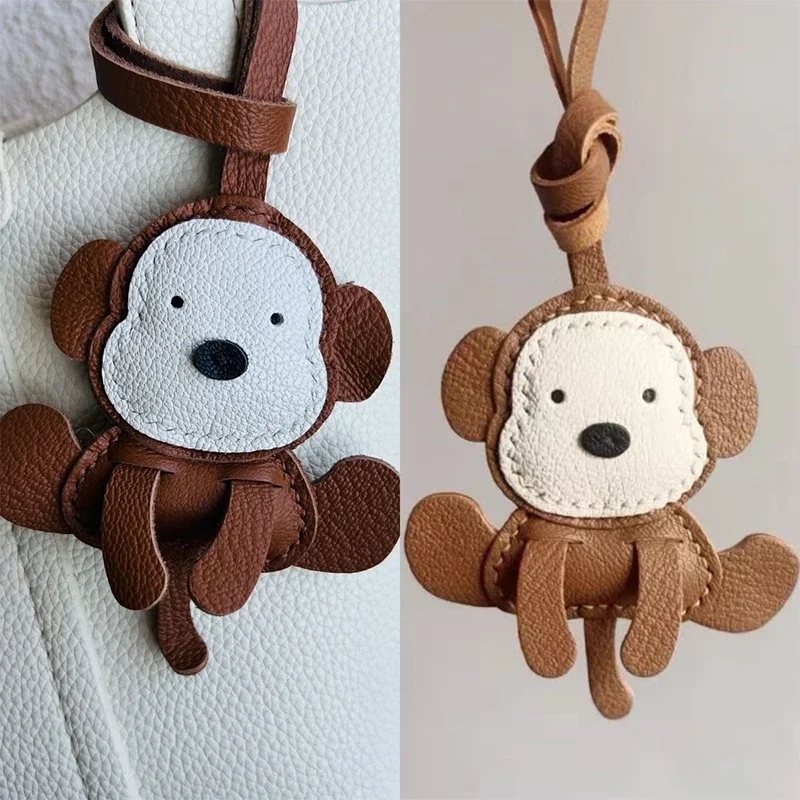 

Cute Monkey Genuine Leather Bag Charm,Cowhide Handmade Keyring Pendant,Purse/Schoolbag Hanging Decoration,Key Chain Accessories
