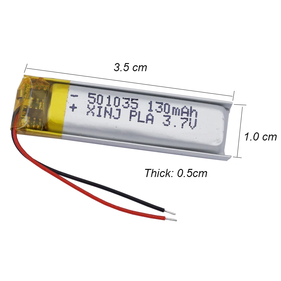 10Pcs 3.7V 130mAh 0.48Wh Rechargeable Replacement Lipo Battery 501035 For GPS Sat Nav Bluetooth Speaker Pen LED Driving Recorder