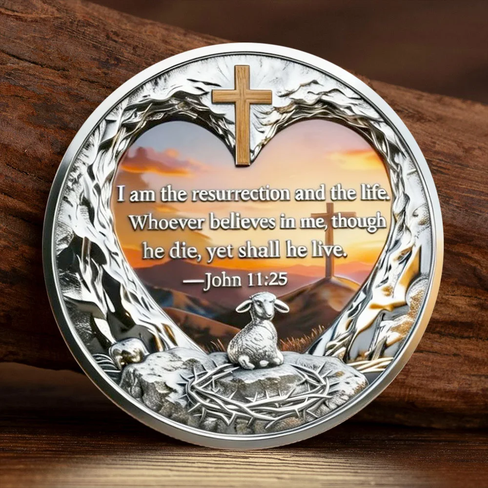 2D UV No Greater Love Grace Life Light Silvery Plated Collection Coin Sin Fall Darkness Jesus Cross Commemoration Coin