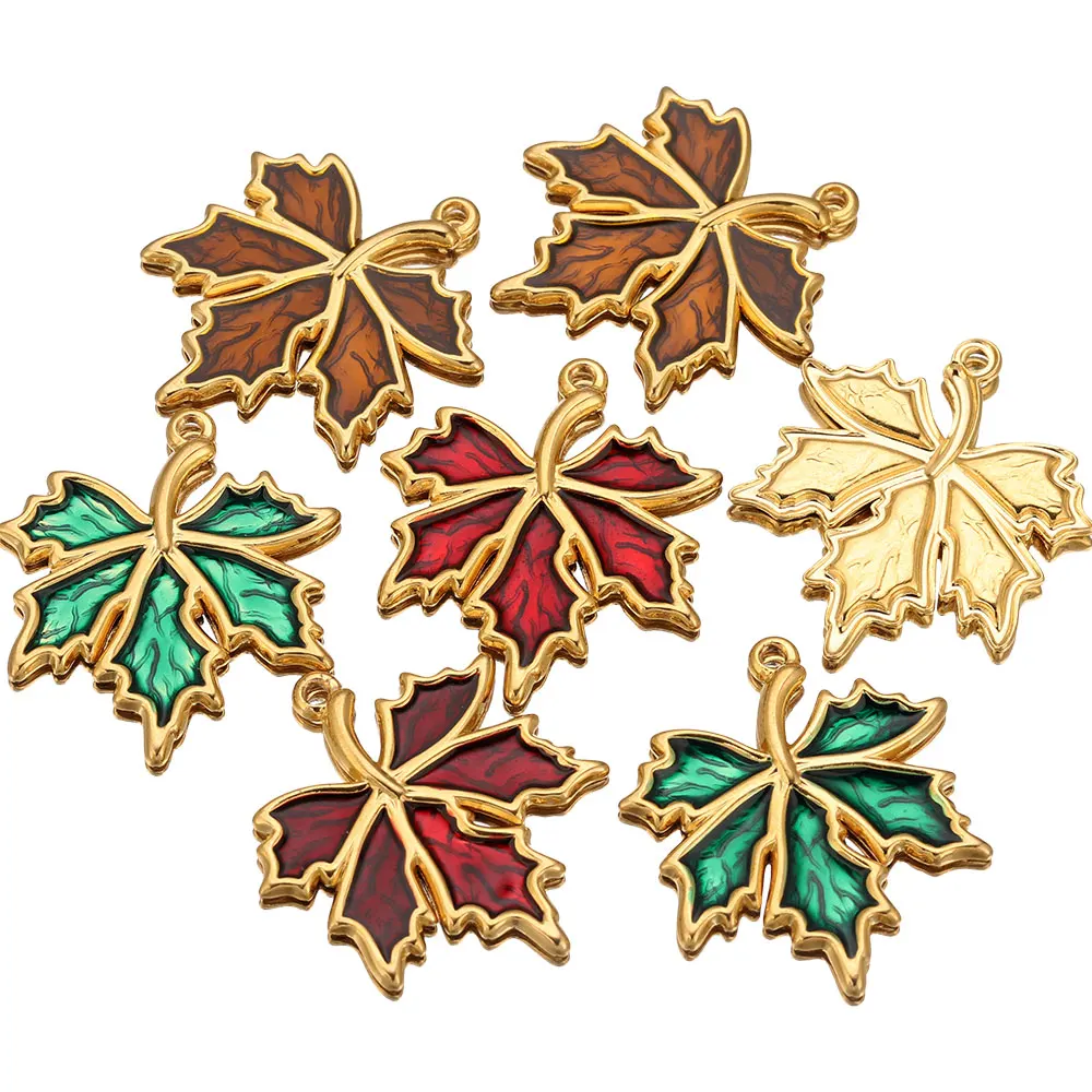 3PCS Stainless Steel Charms Enamel Leaf Maple Leaf Charm PVD Gold Plated Metal Earring Necklace Bracelet Jewelry Making Craft - view 3