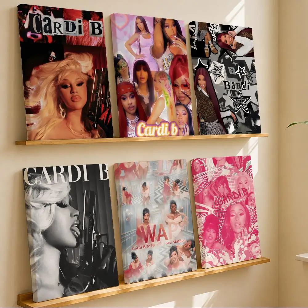 Singer C-Cardi B Rapper Framed Wall Painting Canvas Art Poster with Solid Wood Frame for Living Room Home Decor