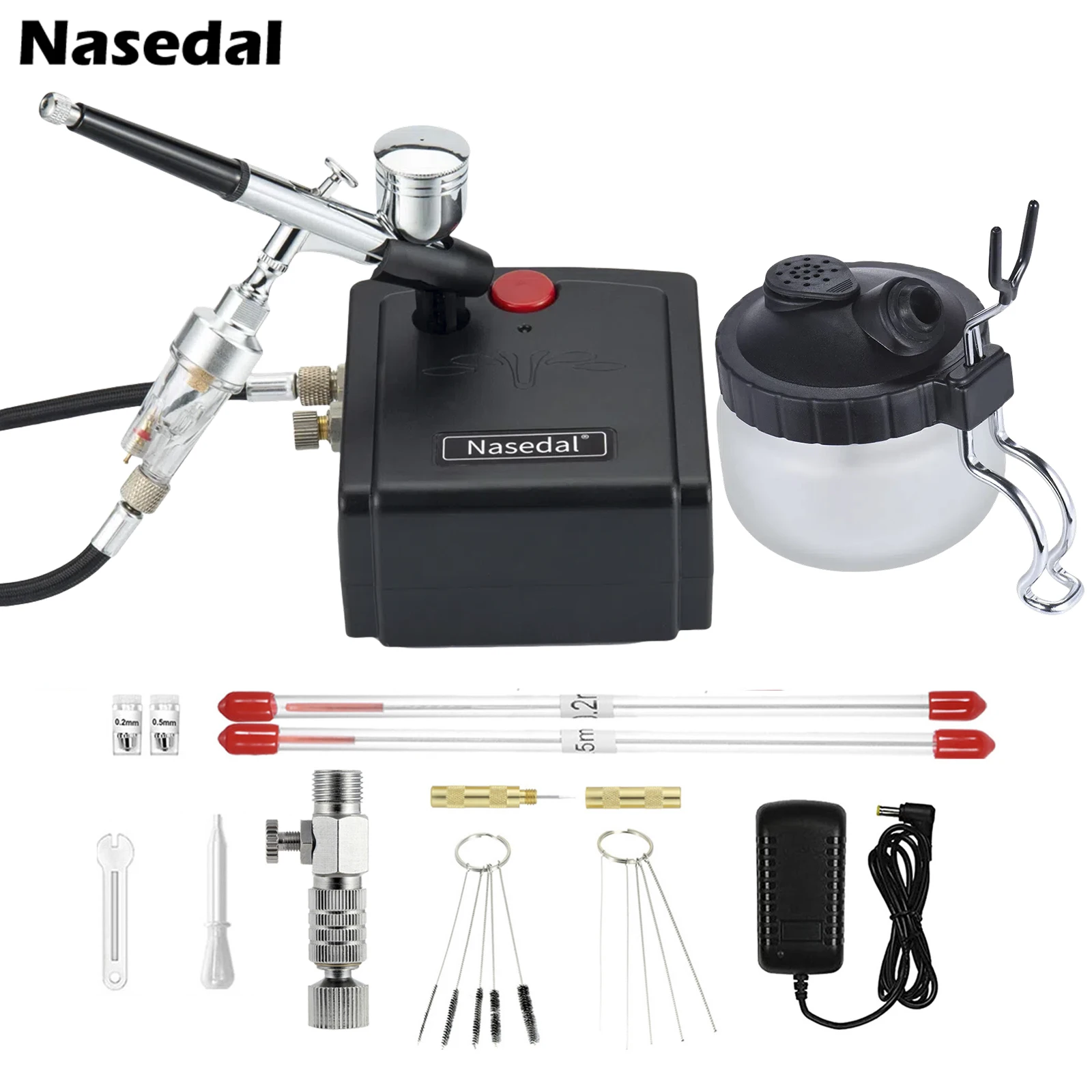 Nasedal 0.3mm Airbrush 30psi Air Compressor Kit Air Brush Spray Gun for Nail Model Painting Tool Cake Fish Car DIY Paint Tool