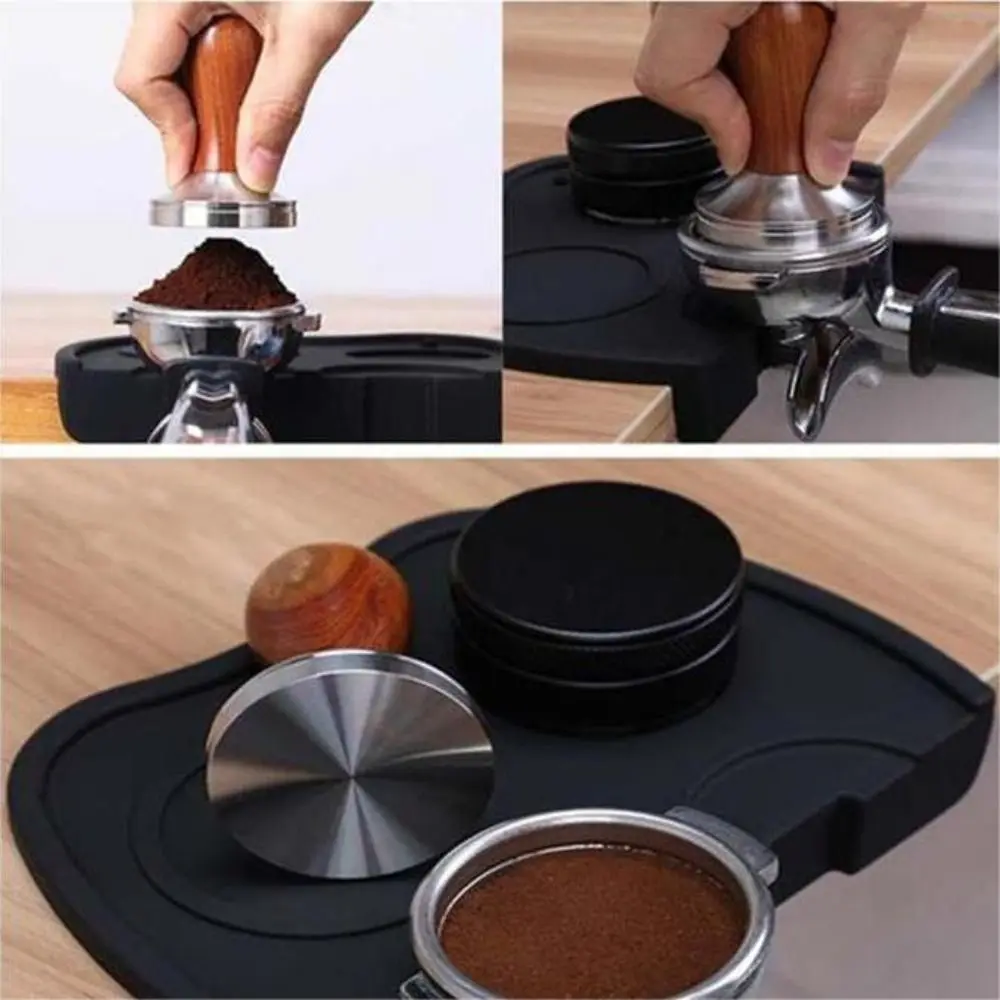 Black Wooden Handle Solid Wood Espresso Coffee Tamper Flat Base Aluminum Coffee Powder Pressing Hammer Manual 51mm/53mm/58mm