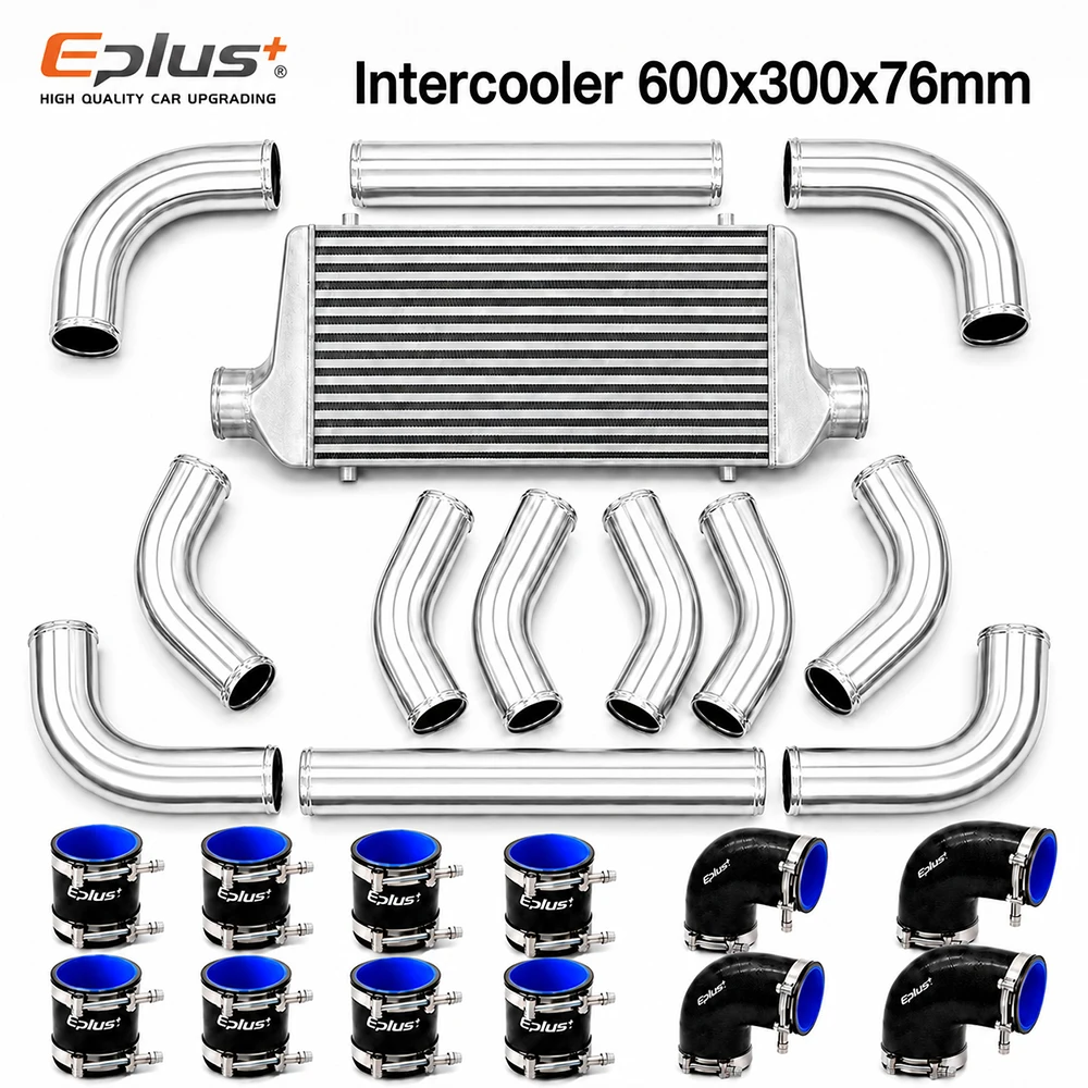 Universal Car Turbo Charge Cooling System 600x300x76mm Turbo Intercooler Kit Interface 3 inch Aluminum Piping Silicone Hose