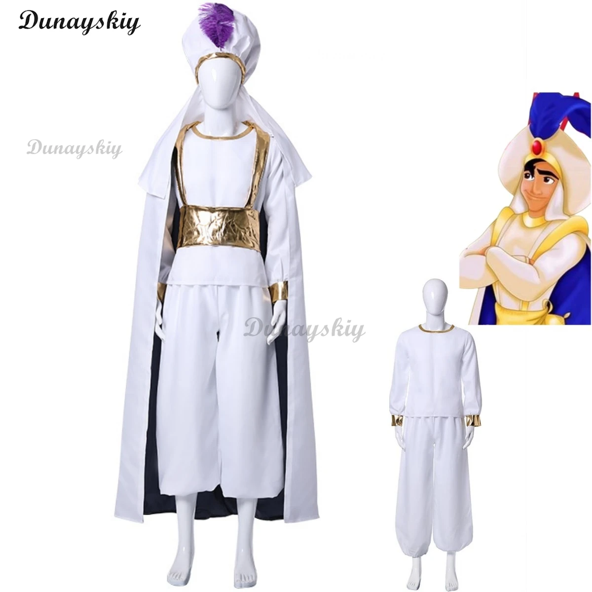 

Anime Movies Aladdin Magic Lamp Prince Cosplay Costume White Cloak Uniform Adult Kids Man Woman Halloween Carnival Suit