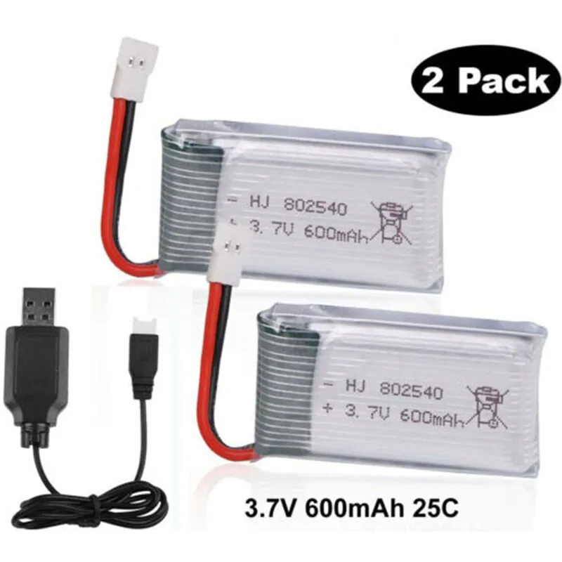 

2 шт. 3,7 В 600 мАч 25C Lipo аккумулятор XH2.54 с USB зарядным устройством для RC Quadcopter Drone