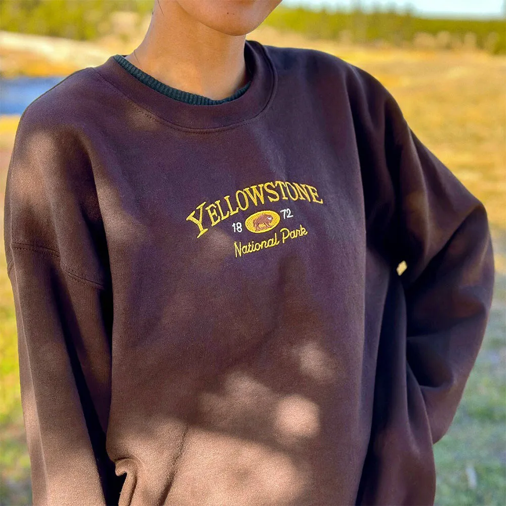 Yellowstone 1872 National Park Vintage Style Unisex Embroidered Autumn Cotton Sweatshirts Oversized Cotton Crewneck Pullovers