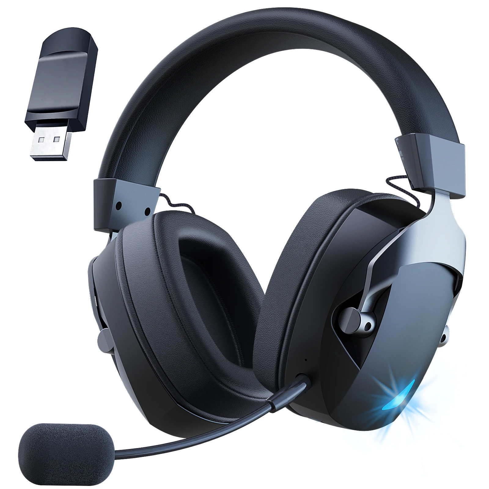 Wireless Gaming Headset with Detachable Noise Cancelling Microphone,2.4G Bluetooth-USB-3.5mm Wired Jack 3 Modes for Multi-device