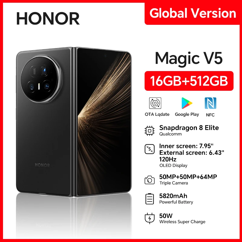 yZ[zO[o HONOR Magic V5 16GB+512GB 5G X}[gtH 120Hz ܂肽ݎ OLED XN[ Snapdragon 8 G[g 5820mAh 66W X[p[`[W