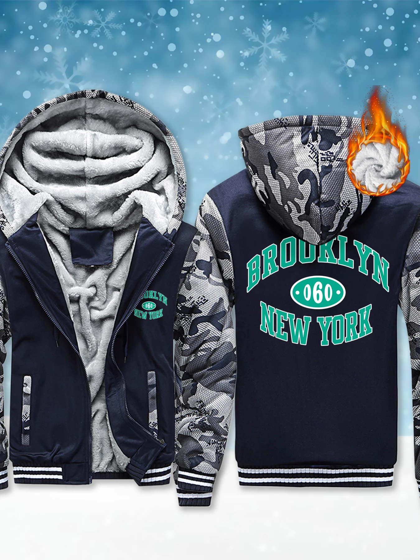 

Brooklyn 060, Нью-Йоркская мужская куртка с капюшоном, толстые теплые толстовки, флисовая мягкая толстовка с капюшоном, модные повседневные зимние куртки на молнии