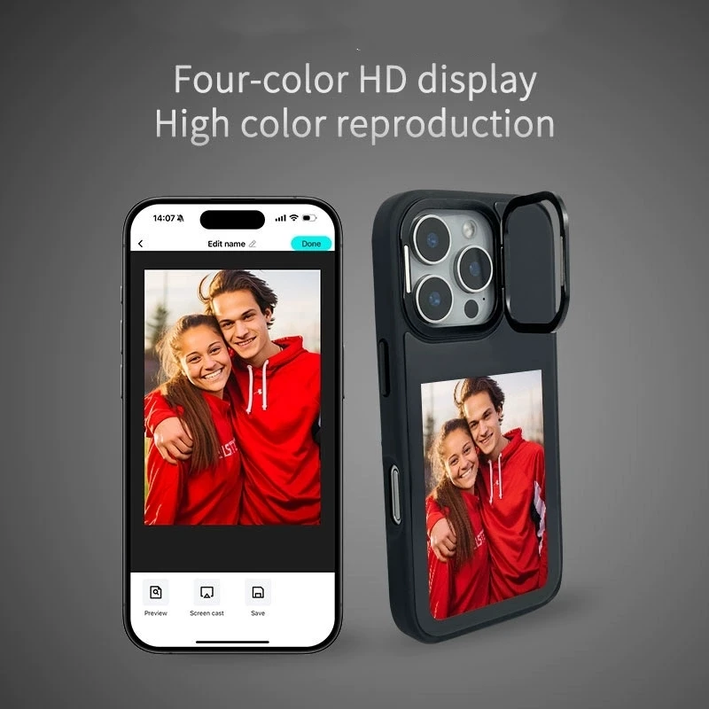 New Designer Luxury NFC DIY Smart E-Ink Screen for iPhone14 15 16 17 Display Cover TPU+PC Mobile Phone Case Cell Phone Protector