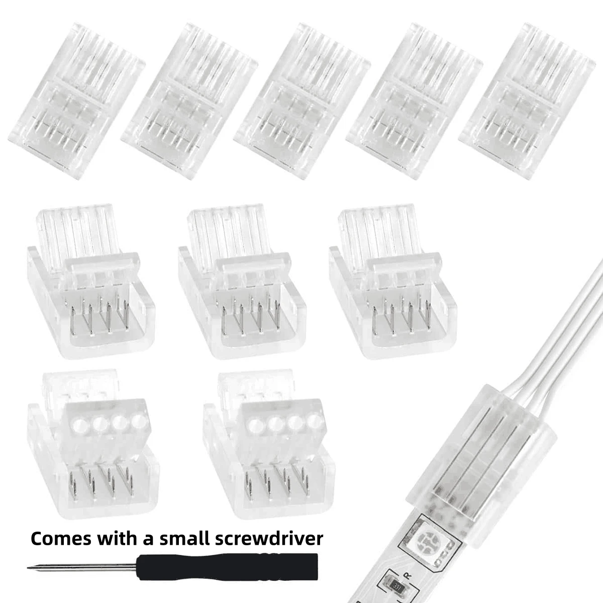 10/15Pcs 4Pin Solderless RGB LED Strip Connectors, 4-Pin 10mm Quick Adapters for 5050 Multi-Color Track Lighting