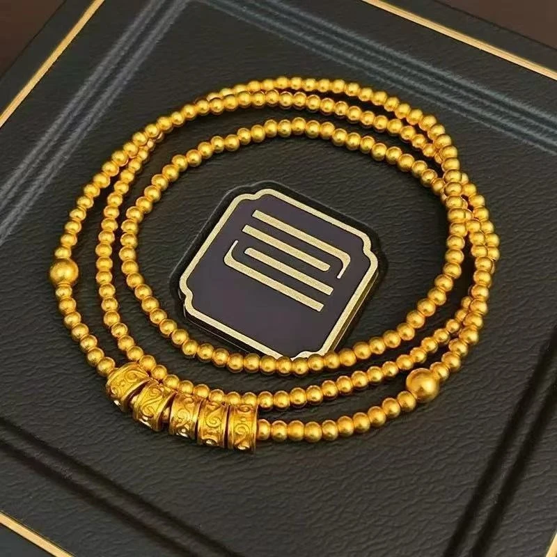 Luxury 100% 24K Gold NewChinese Ancient Grass Abacus  Matte Bracelet Multi-Wrap Necklace Girlfriend Gift