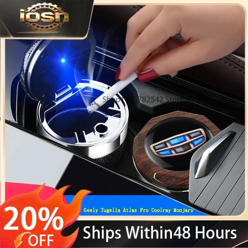 LZJV Car Ashtray For Geely Tugella Coolray Atlas Pro Azkarra Monjaro Portable Cars Cup Holder Auto Ashtray Cigarette Holder Box