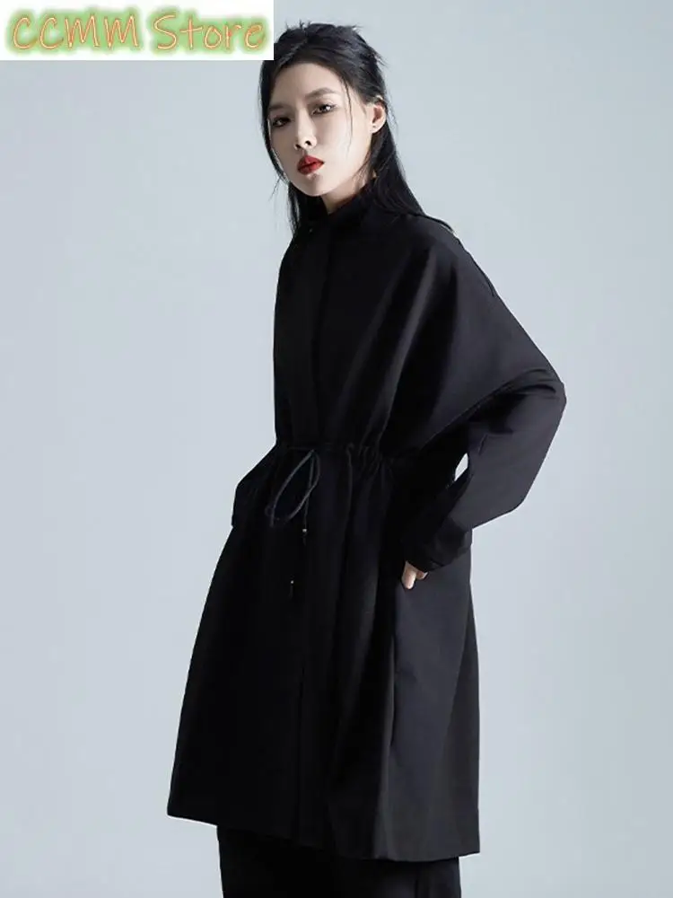 

Loose Fit Black Bandage Big Size Long Jacket New O-neck Long Sleeve Women Coat Fashion Tide Spring Autumn