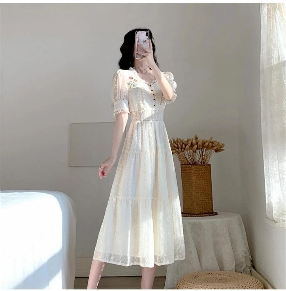 nieuwe lente zomer mode casual plus size merk vrouwelijke vrouwen meisjes korte borduurwerk kanten jurk mouw