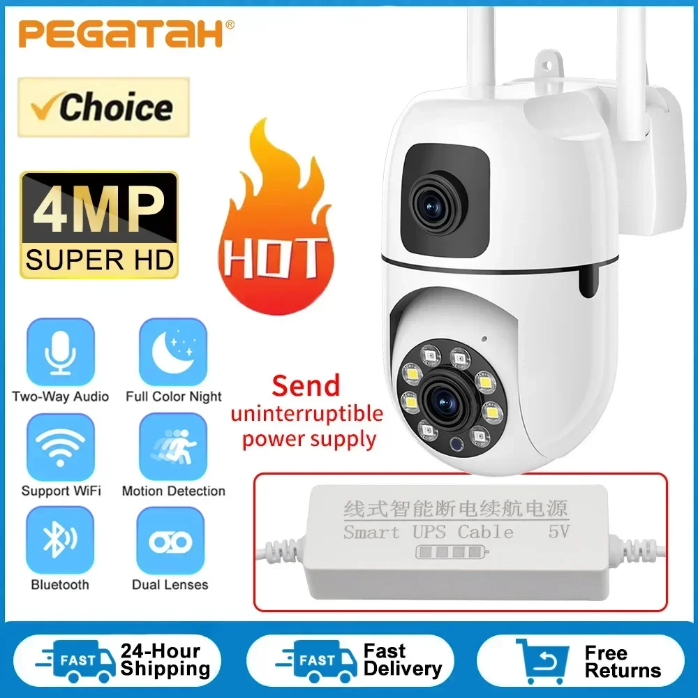 Telecamera IP PTZ HD da 4mp Dual Lens Dual Screen WiFi Security Cam Auto Tracking CCTV Cam dare 1800mah UPS alimentazione di Backup della batteria