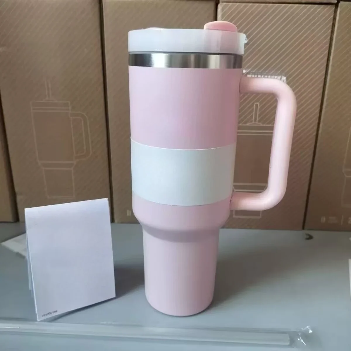 كوب سفر من الفولاذ المقاوم للصدأ بسعة كبيرة 40 أونصة مع مقبض وغطاء من القش |   المكتب والسفر ضروري |   كوب معزول مانع للتسرب